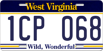 WV license plate 1CP068