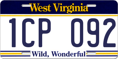 WV license plate 1CP092