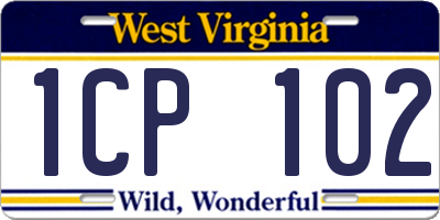 WV license plate 1CP102