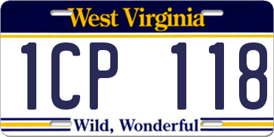 WV license plate 1CP118