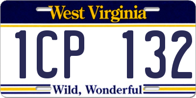 WV license plate 1CP132