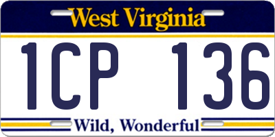 WV license plate 1CP136
