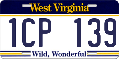 WV license plate 1CP139