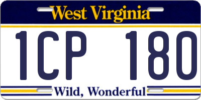 WV license plate 1CP180