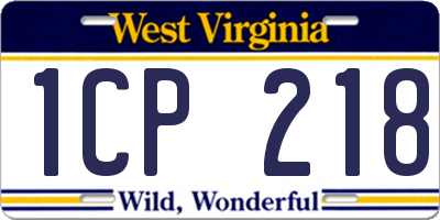 WV license plate 1CP218