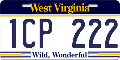 WV license plate 1CP222
