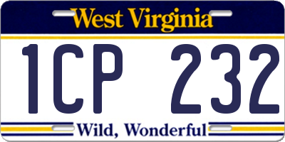 WV license plate 1CP232