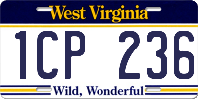 WV license plate 1CP236