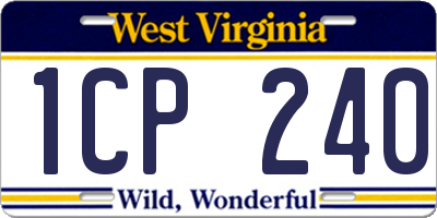 WV license plate 1CP240