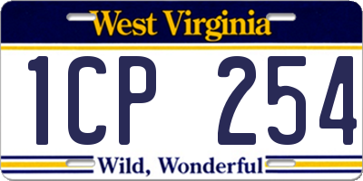 WV license plate 1CP254