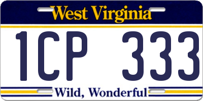 WV license plate 1CP333