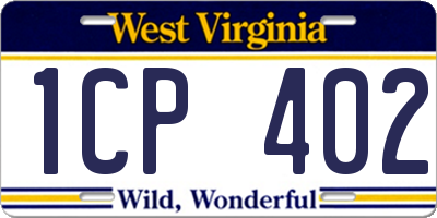 WV license plate 1CP402