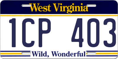 WV license plate 1CP403