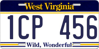 WV license plate 1CP456