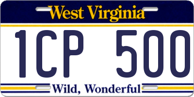 WV license plate 1CP500