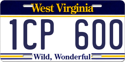 WV license plate 1CP600