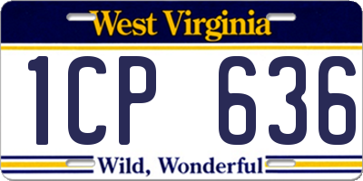 WV license plate 1CP636