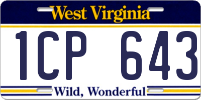 WV license plate 1CP643