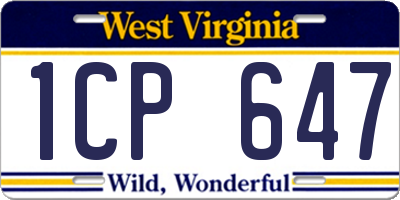 WV license plate 1CP647