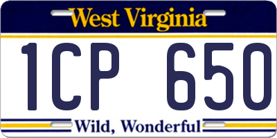 WV license plate 1CP650