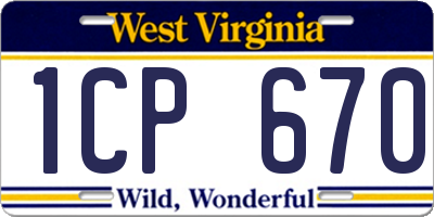 WV license plate 1CP670