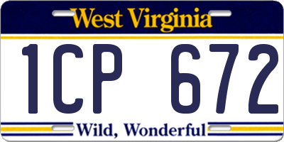 WV license plate 1CP672