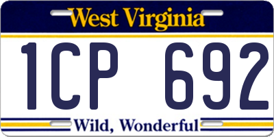 WV license plate 1CP692