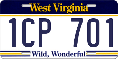WV license plate 1CP701