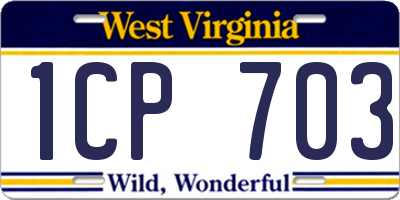 WV license plate 1CP703