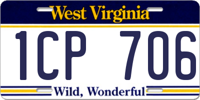 WV license plate 1CP706