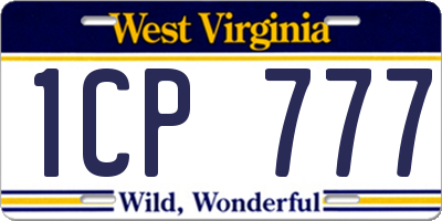 WV license plate 1CP777