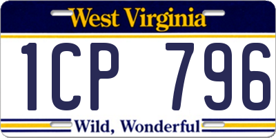 WV license plate 1CP796