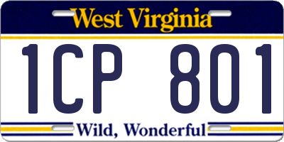 WV license plate 1CP801