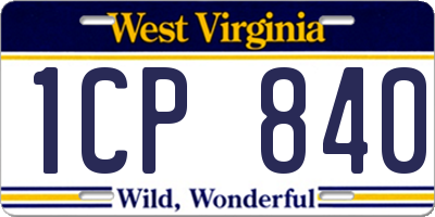 WV license plate 1CP840