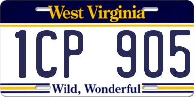 WV license plate 1CP905