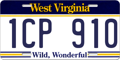 WV license plate 1CP910