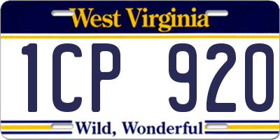 WV license plate 1CP920