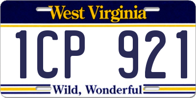 WV license plate 1CP921