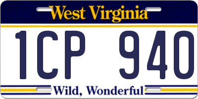 WV license plate 1CP940