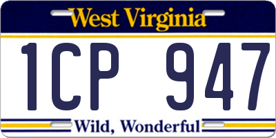 WV license plate 1CP947