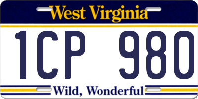 WV license plate 1CP980