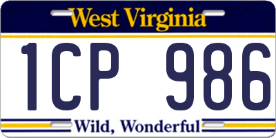 WV license plate 1CP986