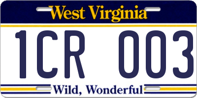 WV license plate 1CR003