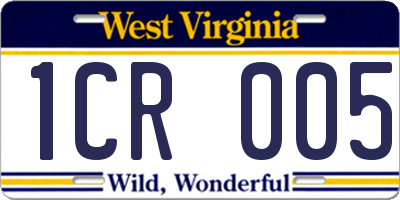WV license plate 1CR005