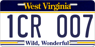 WV license plate 1CR007