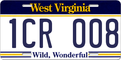 WV license plate 1CR008