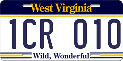 WV license plate 1CR010
