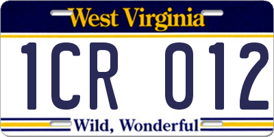 WV license plate 1CR012
