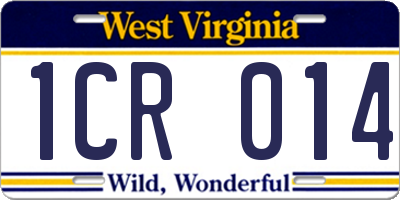 WV license plate 1CR014