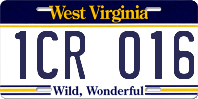 WV license plate 1CR016